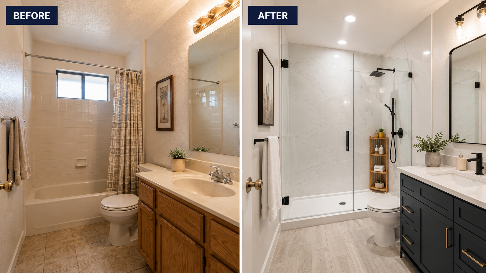 Before and after tub to shower conversion by Bella Bath and Shower